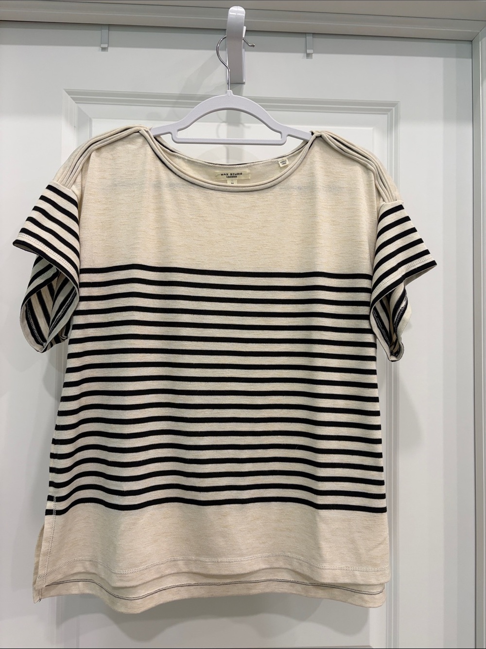 Max Studio Cream & Black Striped Short Sleeve Tee